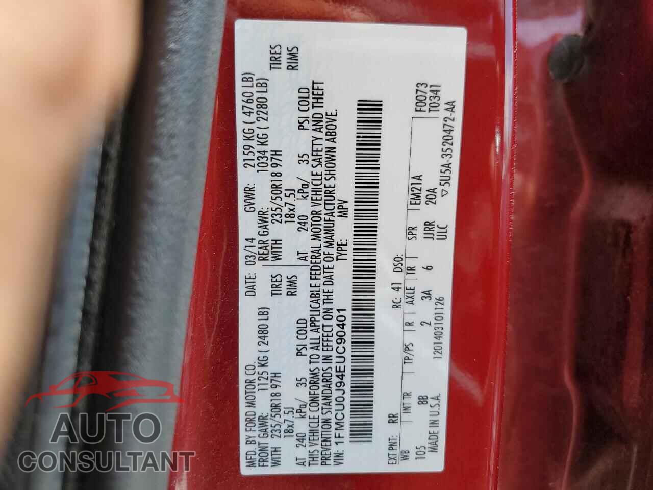 FORD ESCAPE 2014 - 1FMCU0J94EUC90401