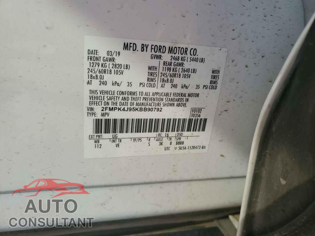 FORD EDGE 2019 - 2FMPK4J95KBB90792