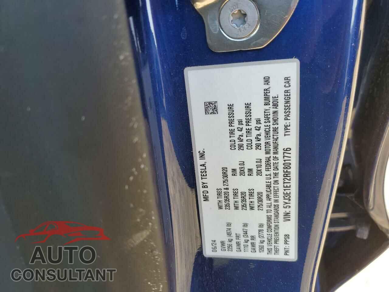 TESLA MODEL 3 2024 - 5YJ3E1ET2RF801776