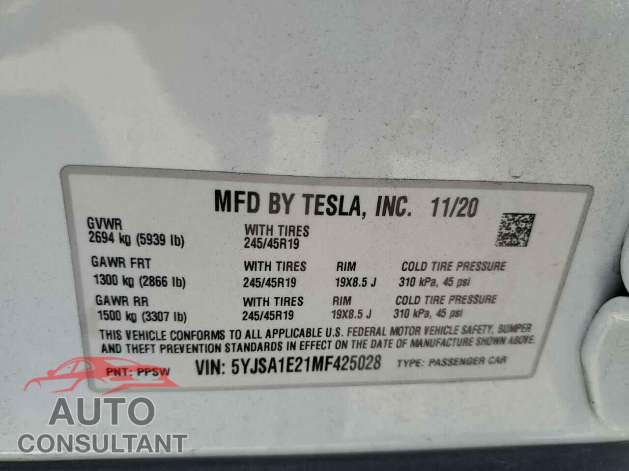 TESLA MODEL S 2021 - 5YJSA1E21MF425028