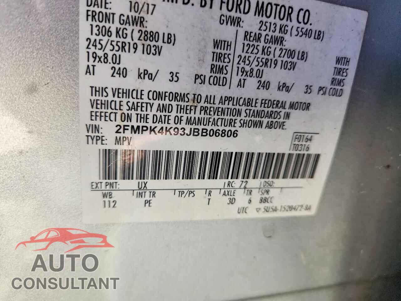 FORD EDGE 2018 - 2FMPK4K93JBB06806