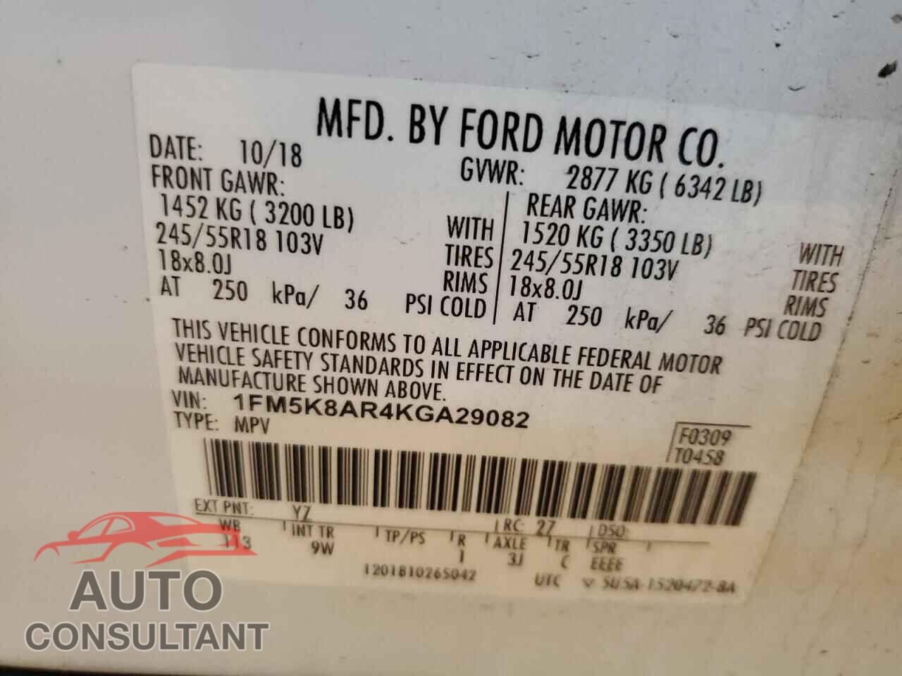 FORD EXPLORER 2019 - 1FM5K8AR4KGA29082
