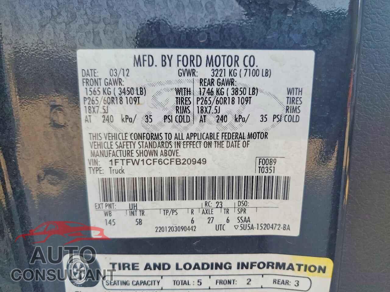 FORD F150 2012 - 1FTFW1CF6CFB20949