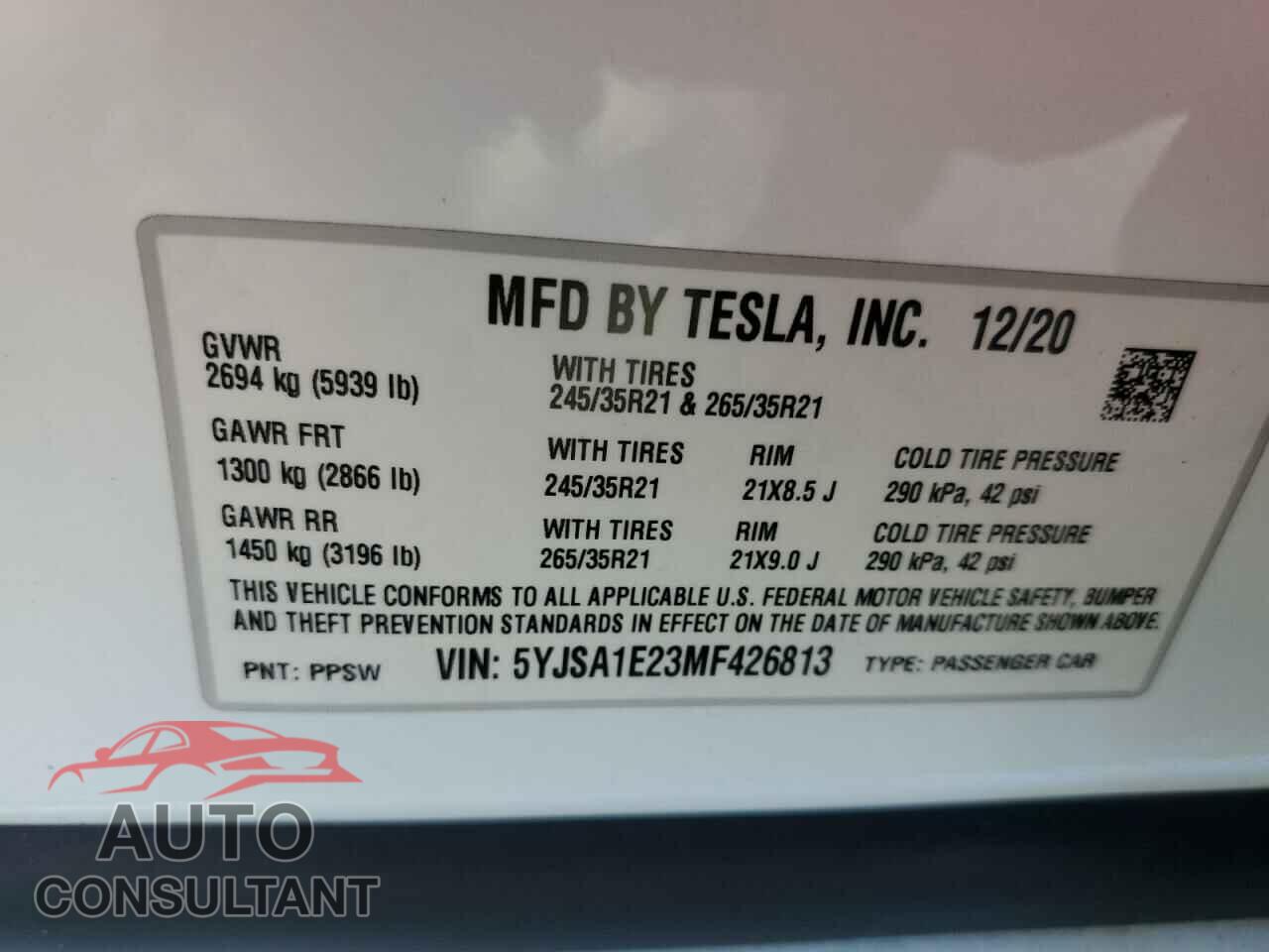 TESLA MODEL S 2021 - 5YJSA1E23MF426813