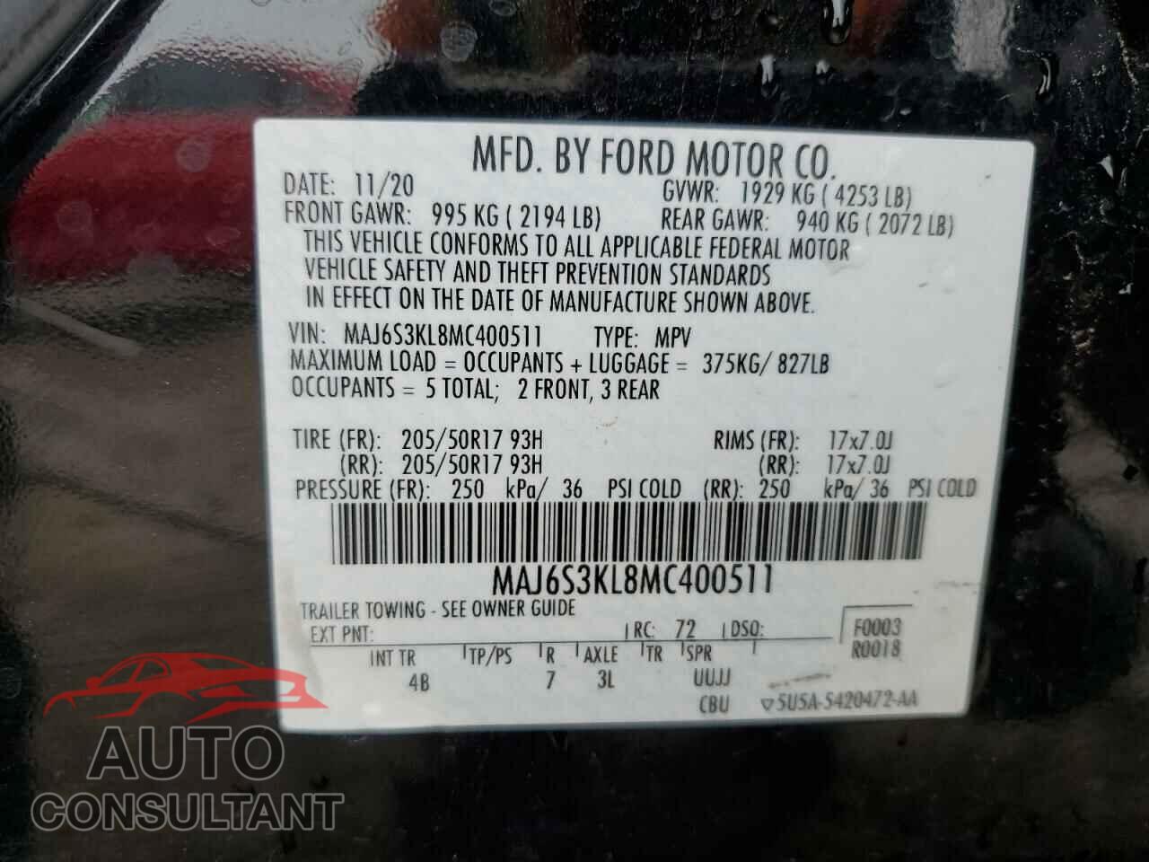 FORD ECOSPORT 2021 - MAJ6S3KL8MC400511