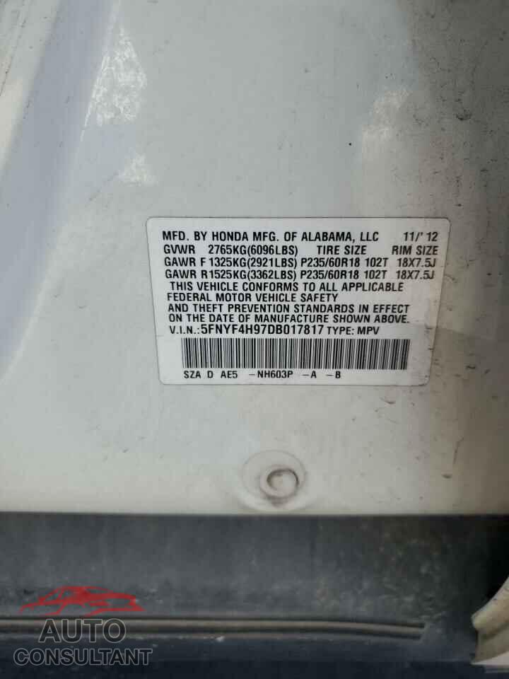 HONDA PILOT 2013 - 5FNYF4H97DB017817