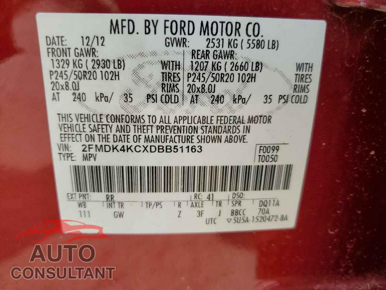 FORD EDGE 2013 - 2FMDK4KCXDBB51163