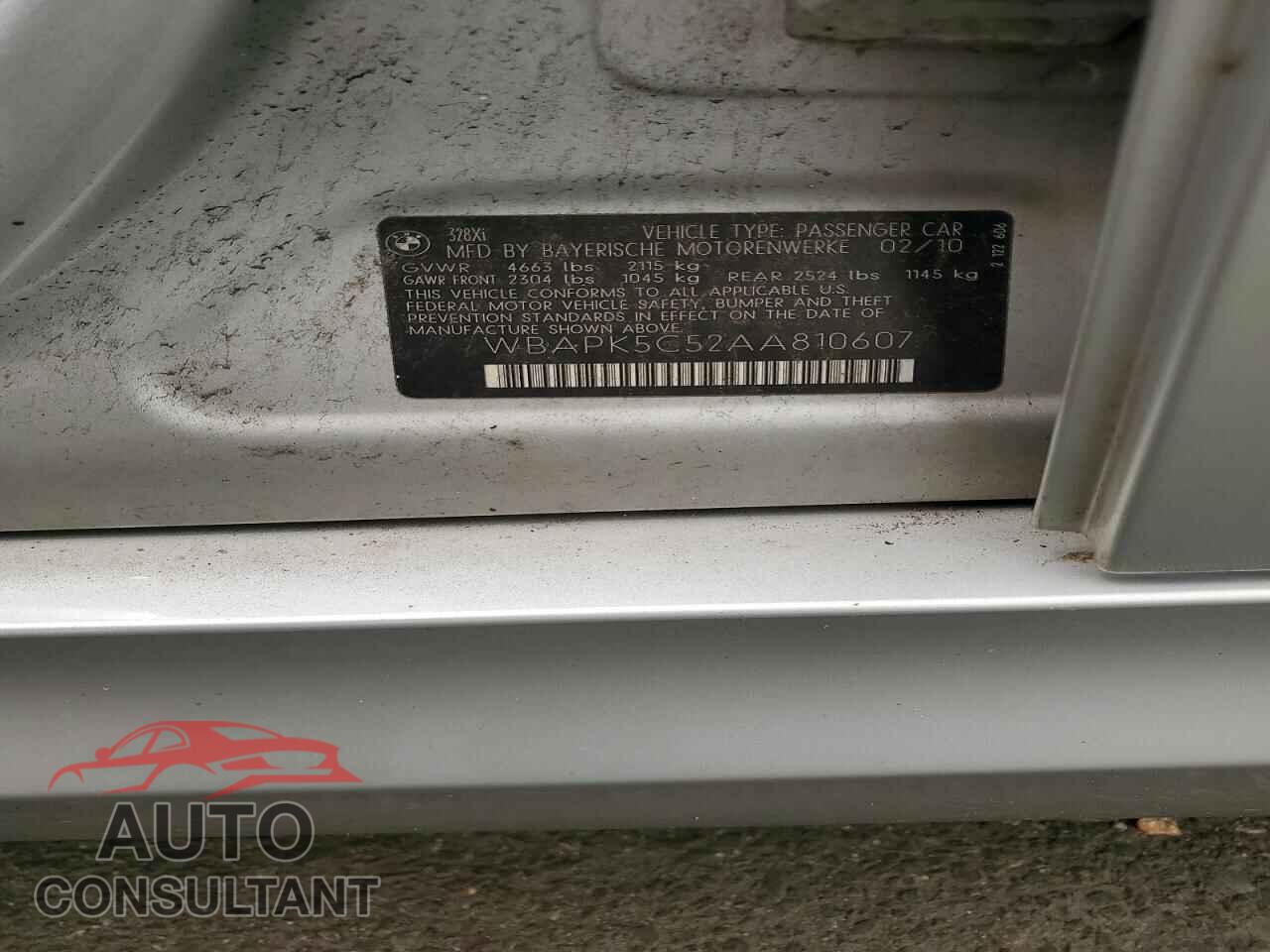 BMW 3 SERIES 2010 - WBAPK5C52AA810607