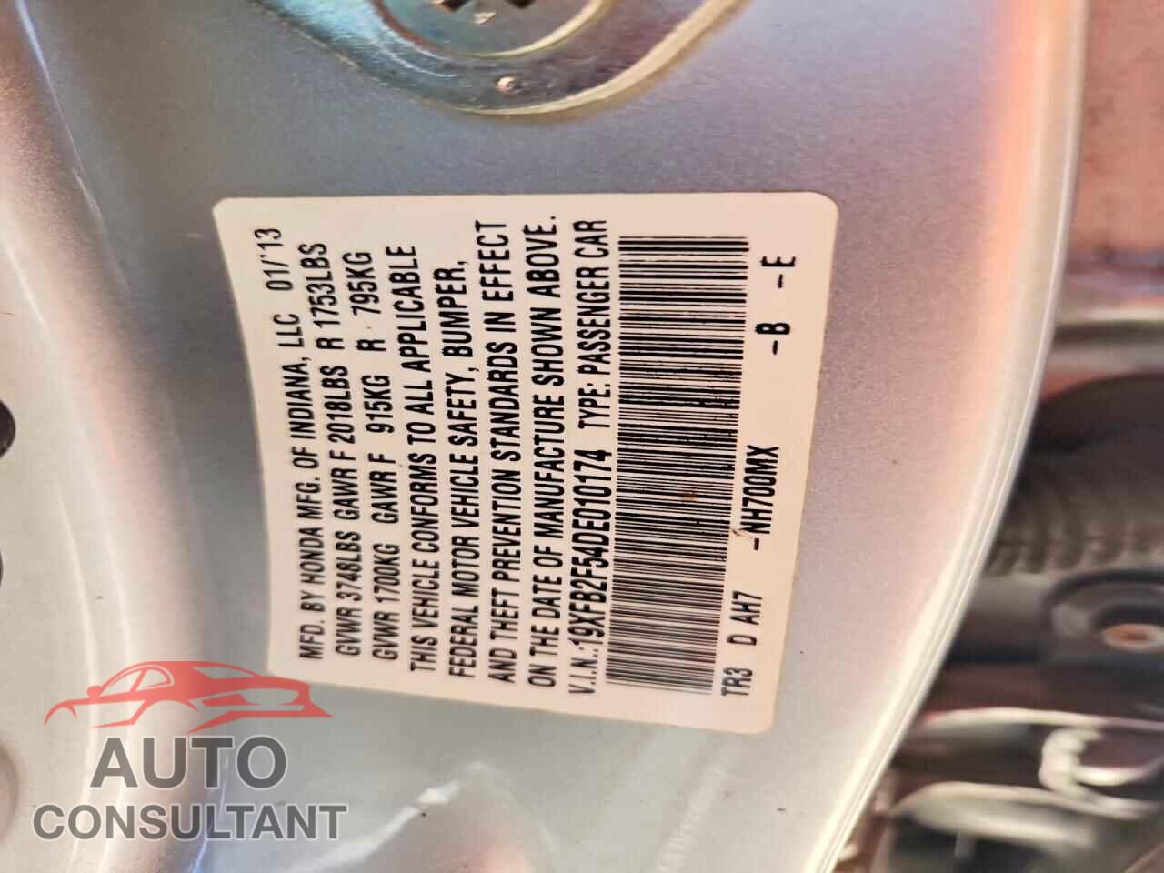 HONDA CIVIC 2013 - 19XFB2F54DE010174