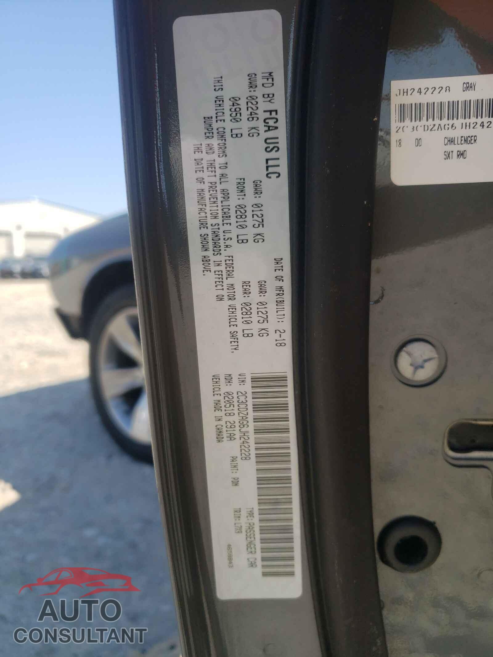 DODGE CHALLENGER 2018 - 2C3CDZAG6JH242228