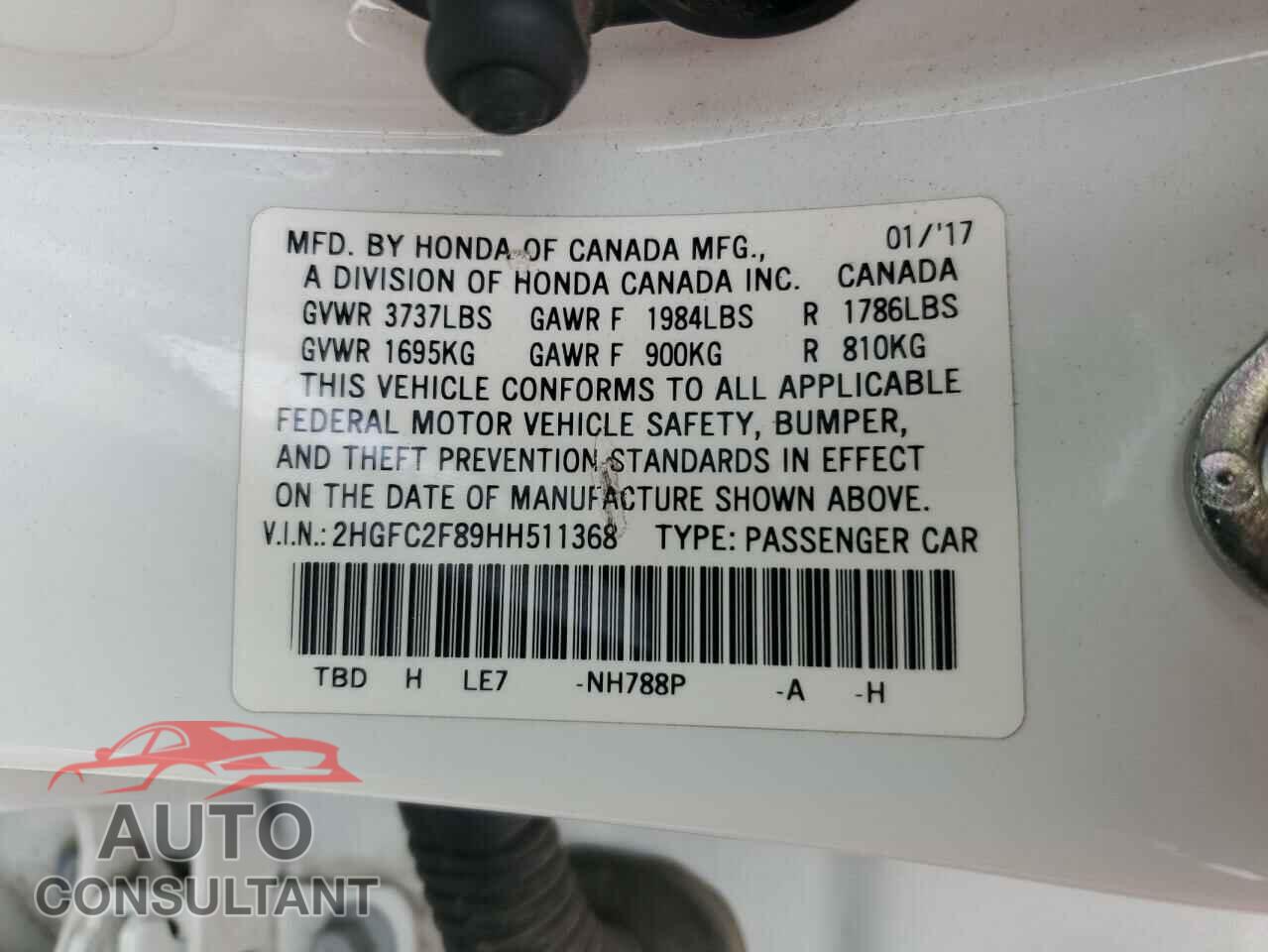 HONDA CIVIC 2017 - 2HGFC2F89HH511368