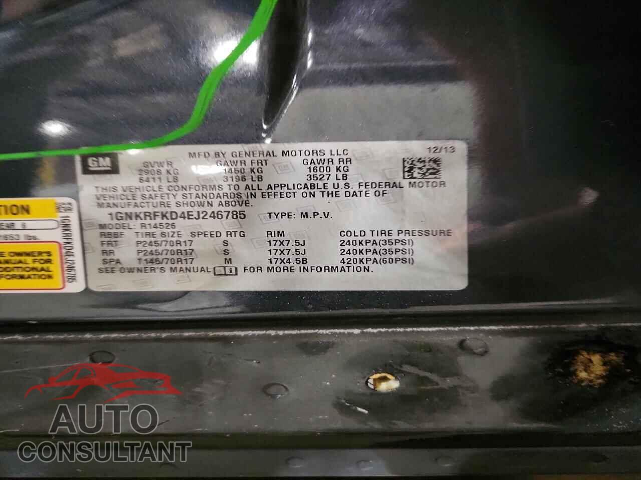 CHEVROLET TRAVERSE 2014 - 1GNKRFKD4EJ246785
