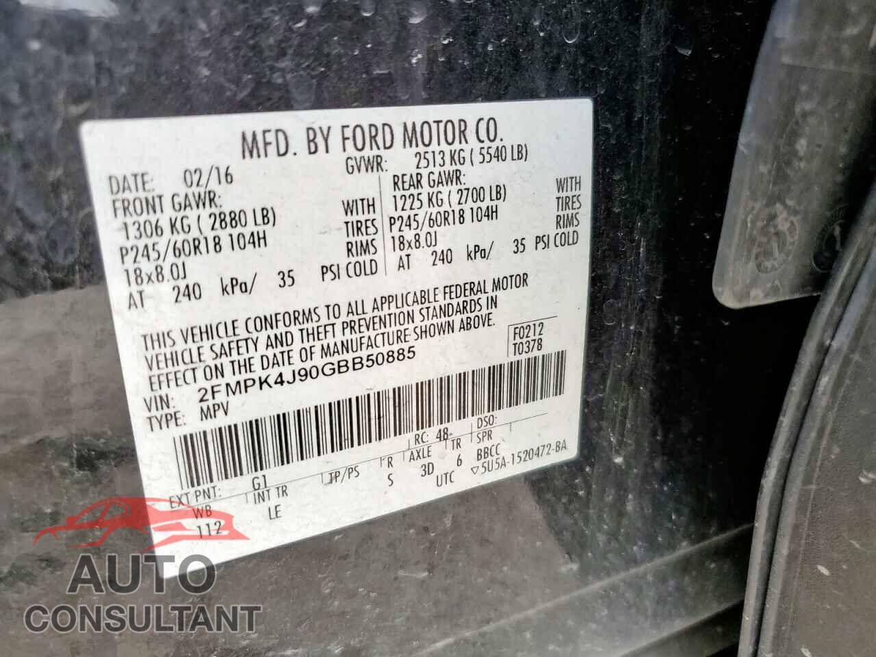 FORD EDGE 2016 - 2FMPK4J90GBB50885