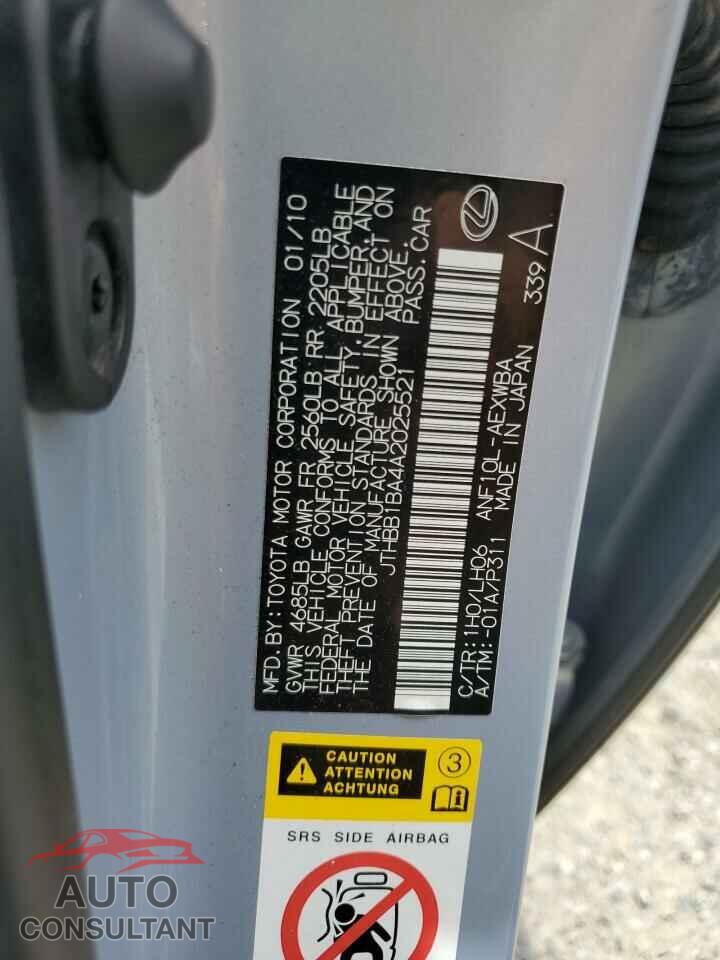LEXUS HS 2010 - JTHBB1BA4A2025521