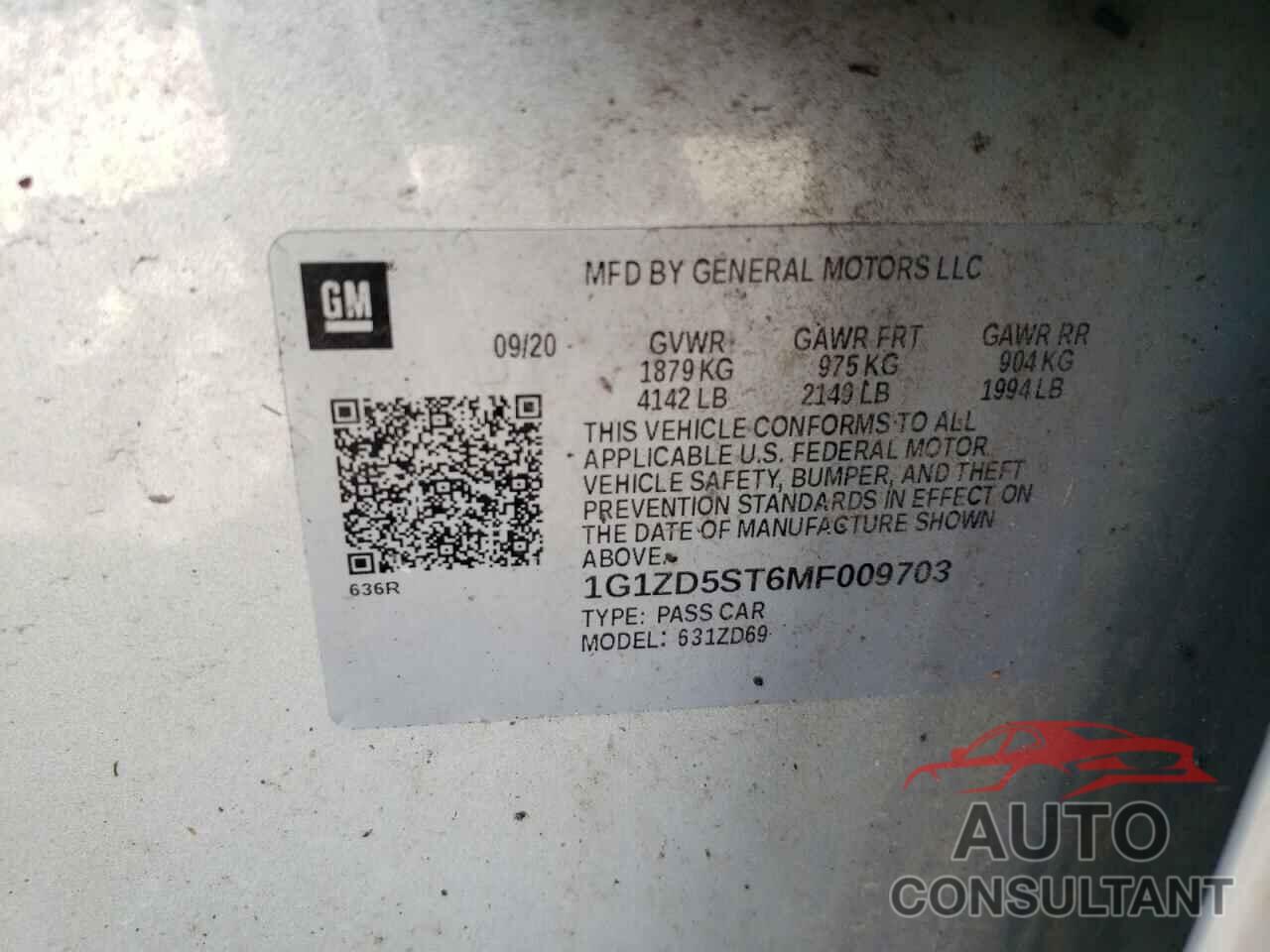 CHEVROLET MALIBU 2021 - 1G1ZD5ST6MF009703