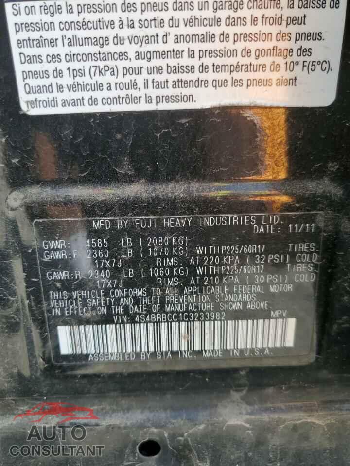 SUBARU OUTBACK 2012 - 4S4BRBCC1C3233982