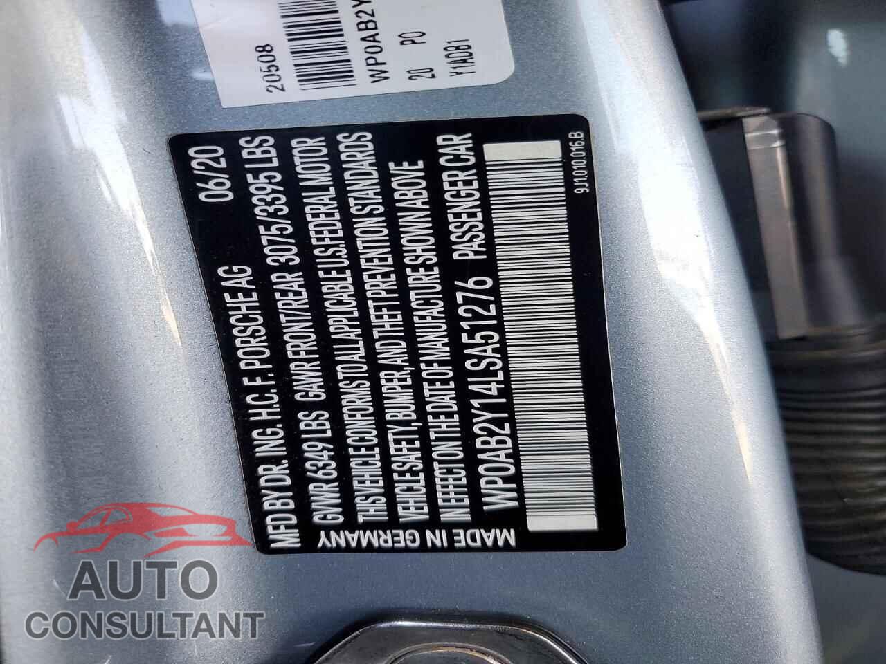 PORSCHE TAYCAN 2020 - WP0AB2Y14LSA51276