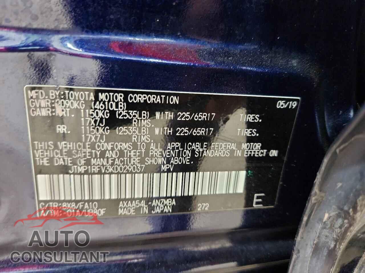 TOYOTA RAV4 2019 - JTMP1RFV3KD029037