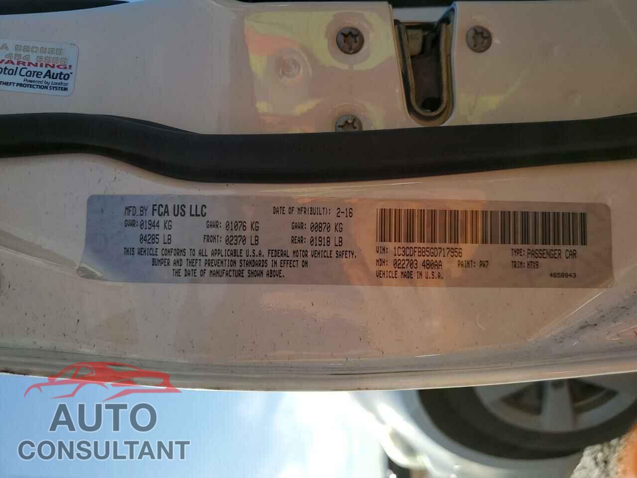 DODGE DART 2016 - 1C3CDFBB5GD717956