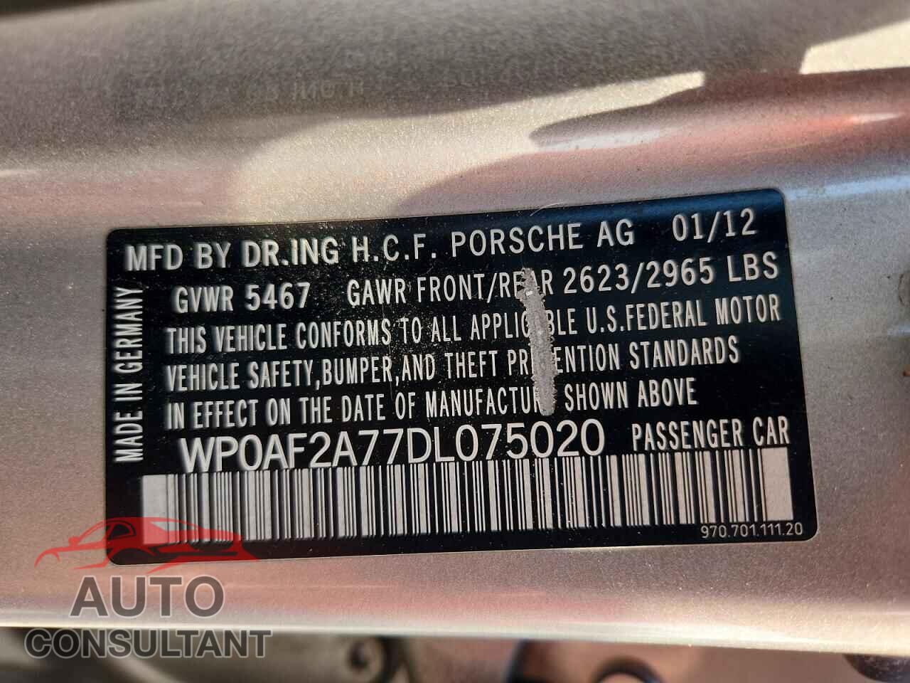 PORSCHE PANAMERA 2013 - WP0AF2A77DL075020