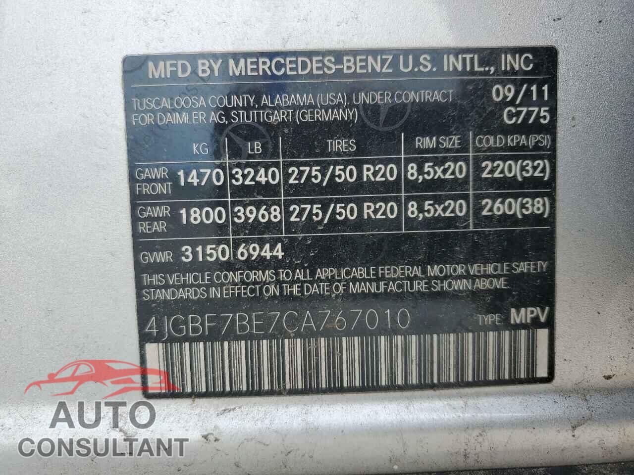MERCEDES-BENZ GL-CLASS 2012 - 4JGBF7BE7CA767010