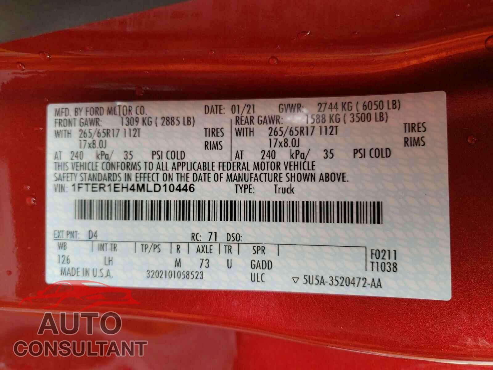 FORD RANGER 2021 - 1FTER1EH4MLD10446