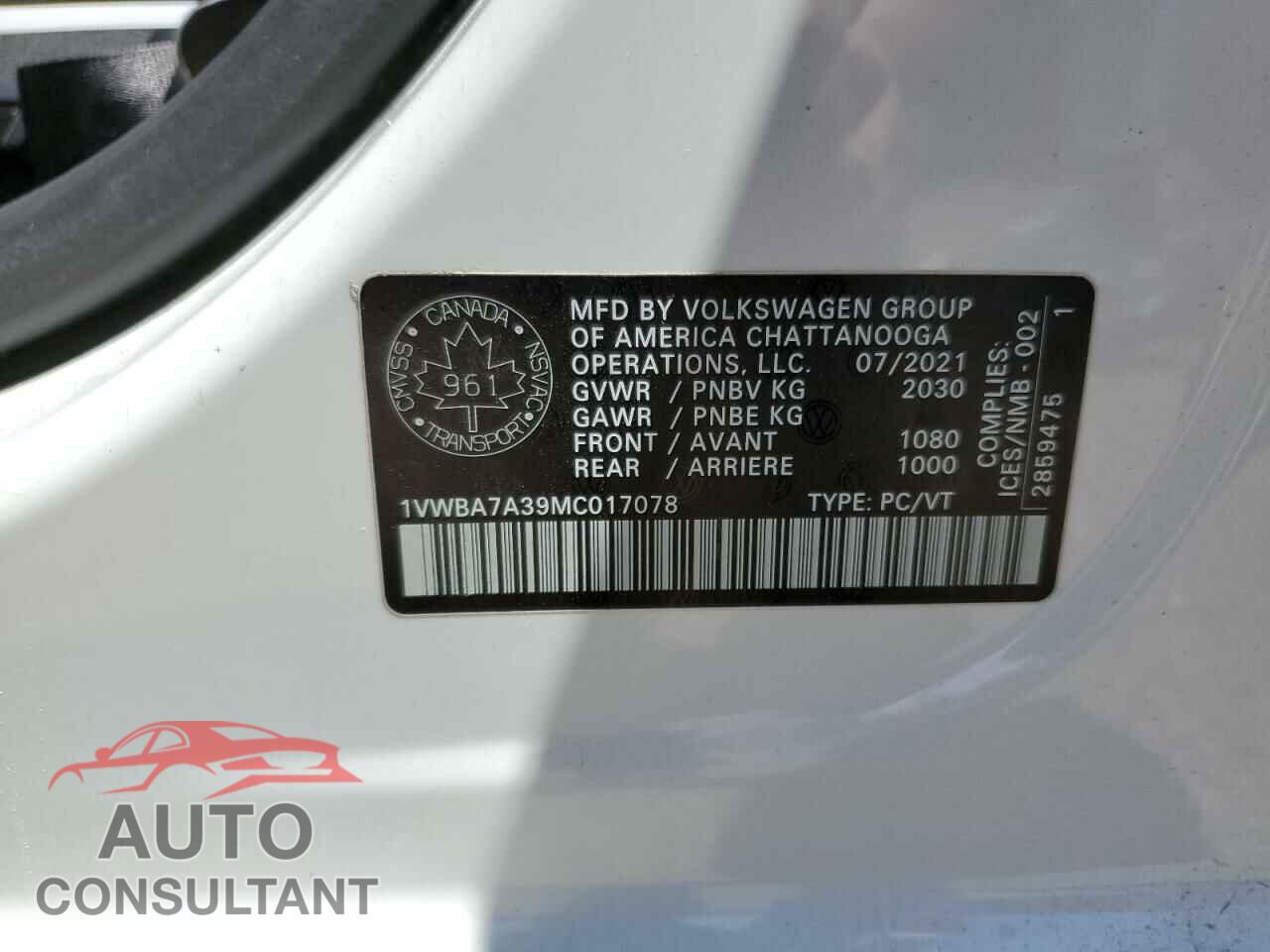 VOLKSWAGEN PASSAT 2021 - 1VWBA7A39MC017078