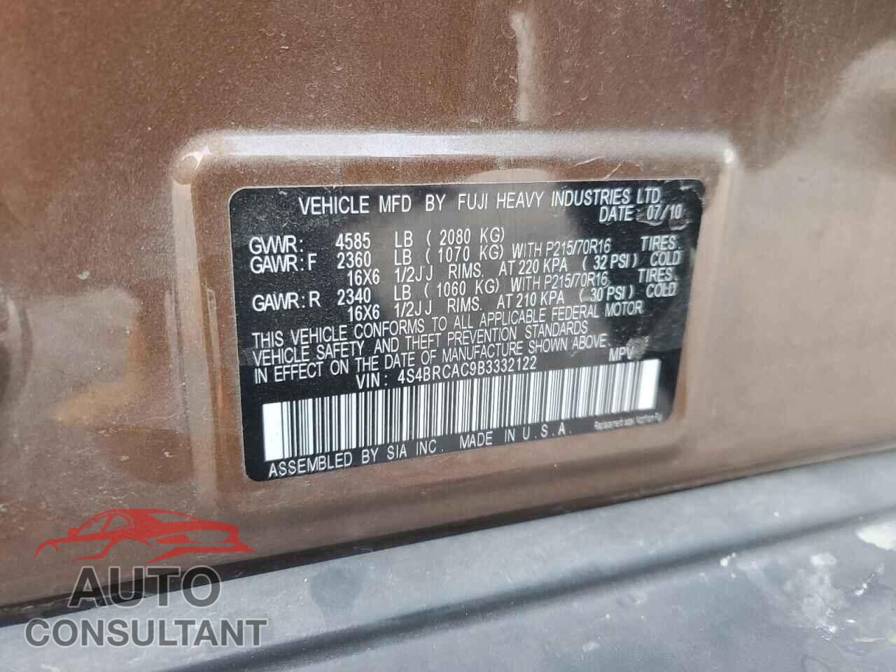 SUBARU OUTBACK 2011 - 4S4BRCAC9B3332122