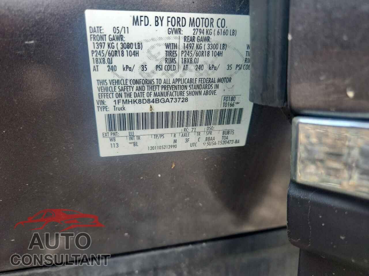 FORD EXPLORER 2011 - 1FMHK8D84BGA73728