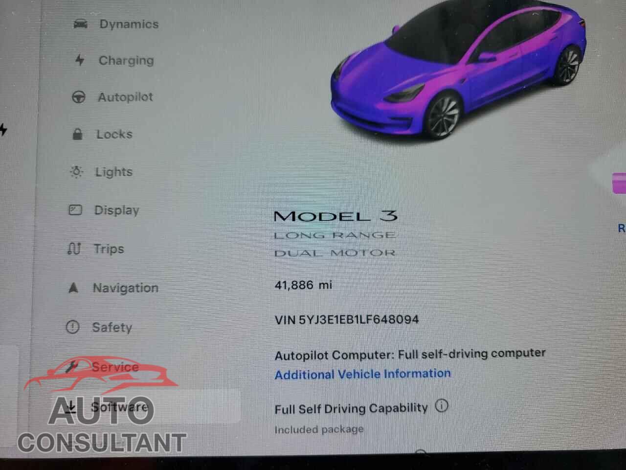 TESLA MODEL 3 2020 - 5YJ3E1EB1LF648094
