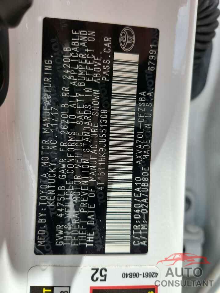 TOYOTA CAMRY 2018 - 4T1B11HK9JU551308