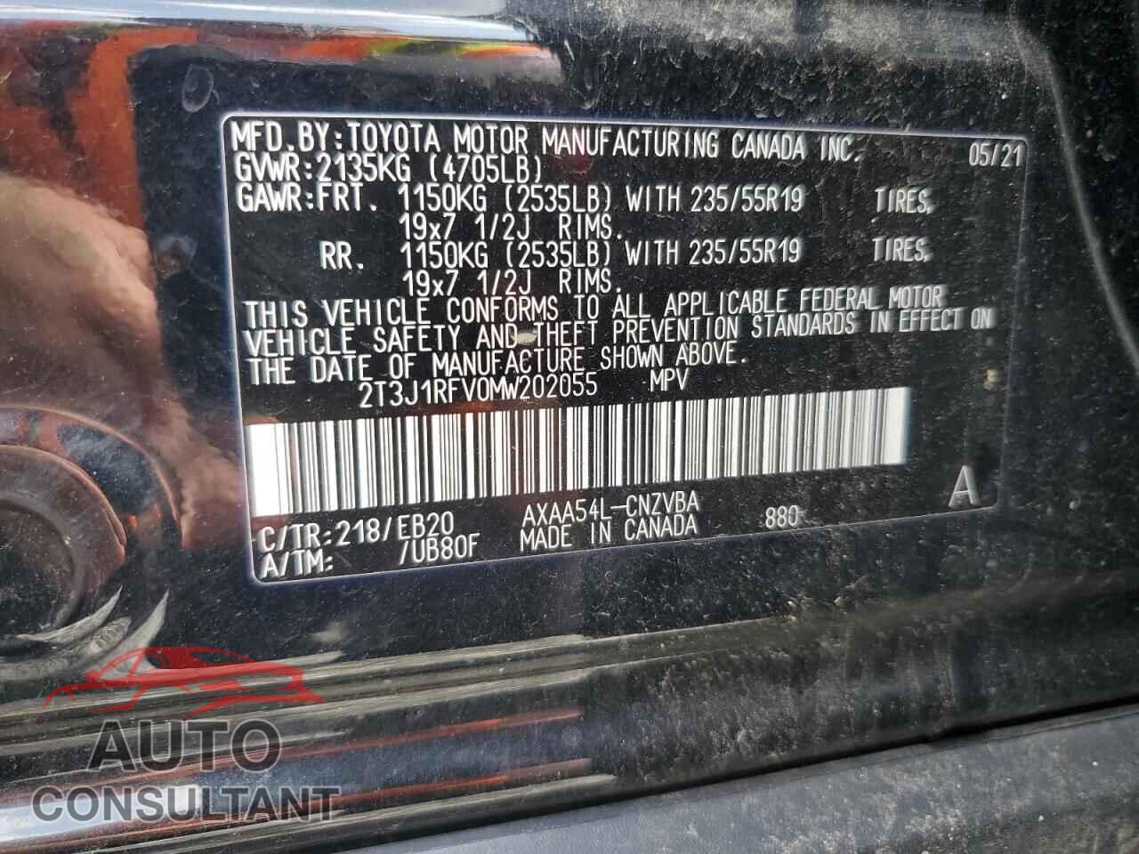 TOYOTA RAV4 2021 - 2T3J1RFV0MW202055