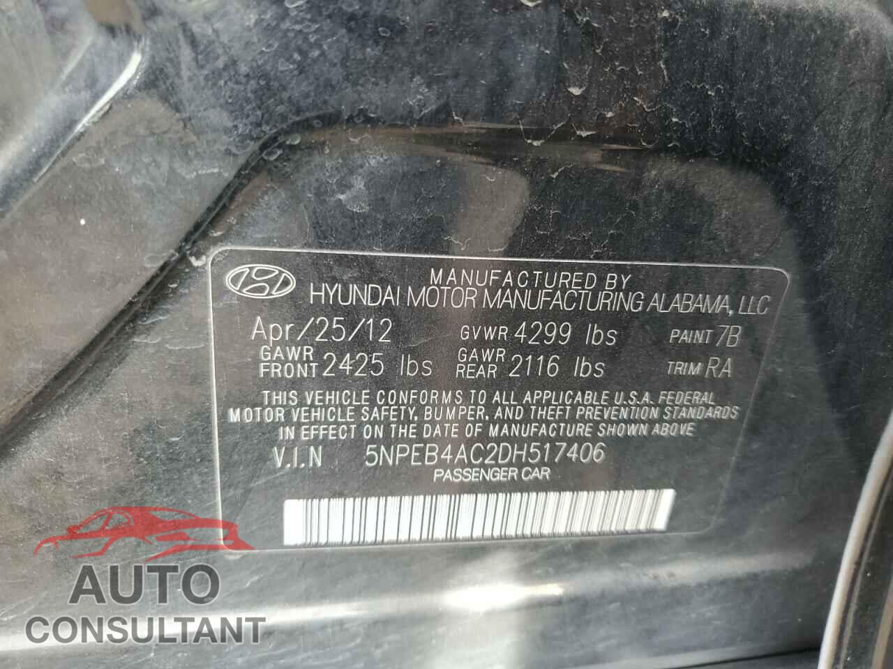 HYUNDAI SONATA 2013 - 5NPEB4AC2DH517406