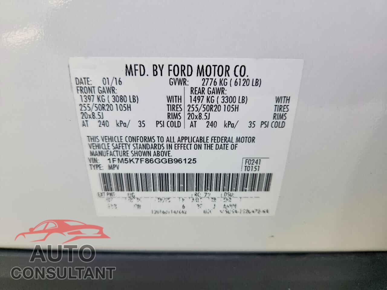 FORD EXPLORER 2016 - 1FM5K7F86GGB96125