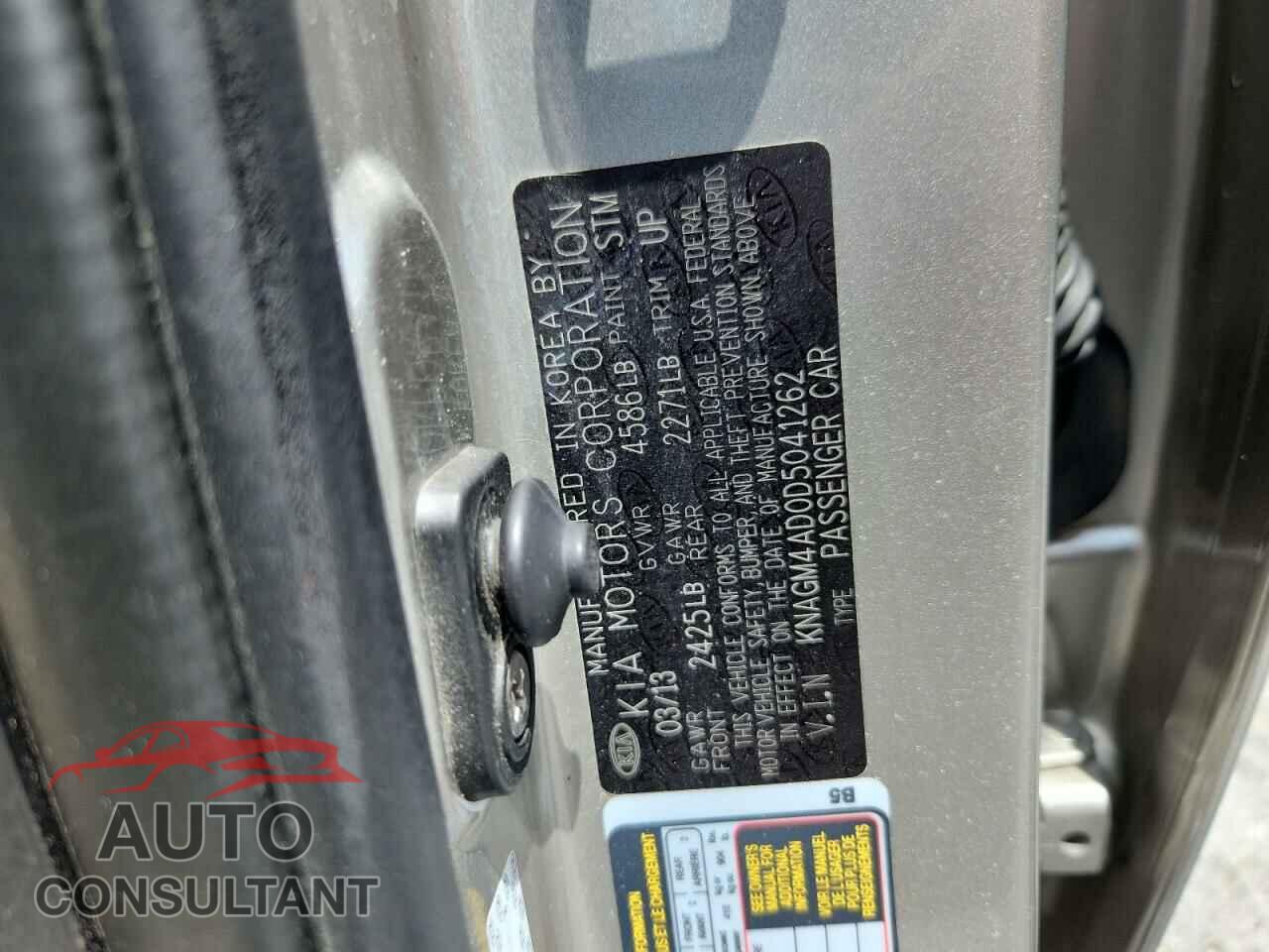 KIA OPTIMA 2013 - KNAGM4AD0D5041262