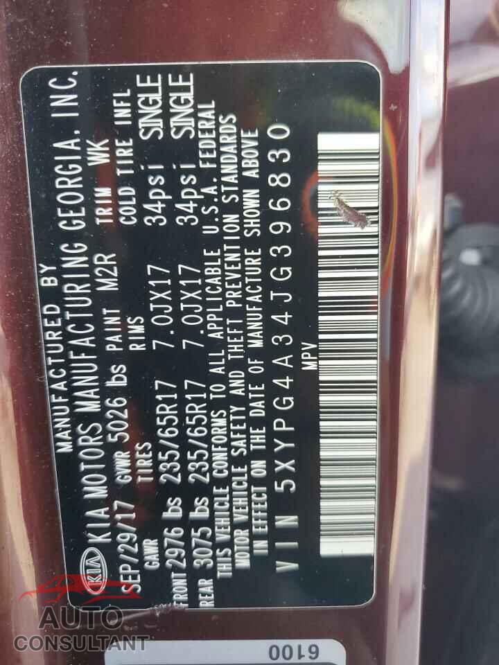 KIA SORENTO 2018 - 5XYPG4A34JG396830
