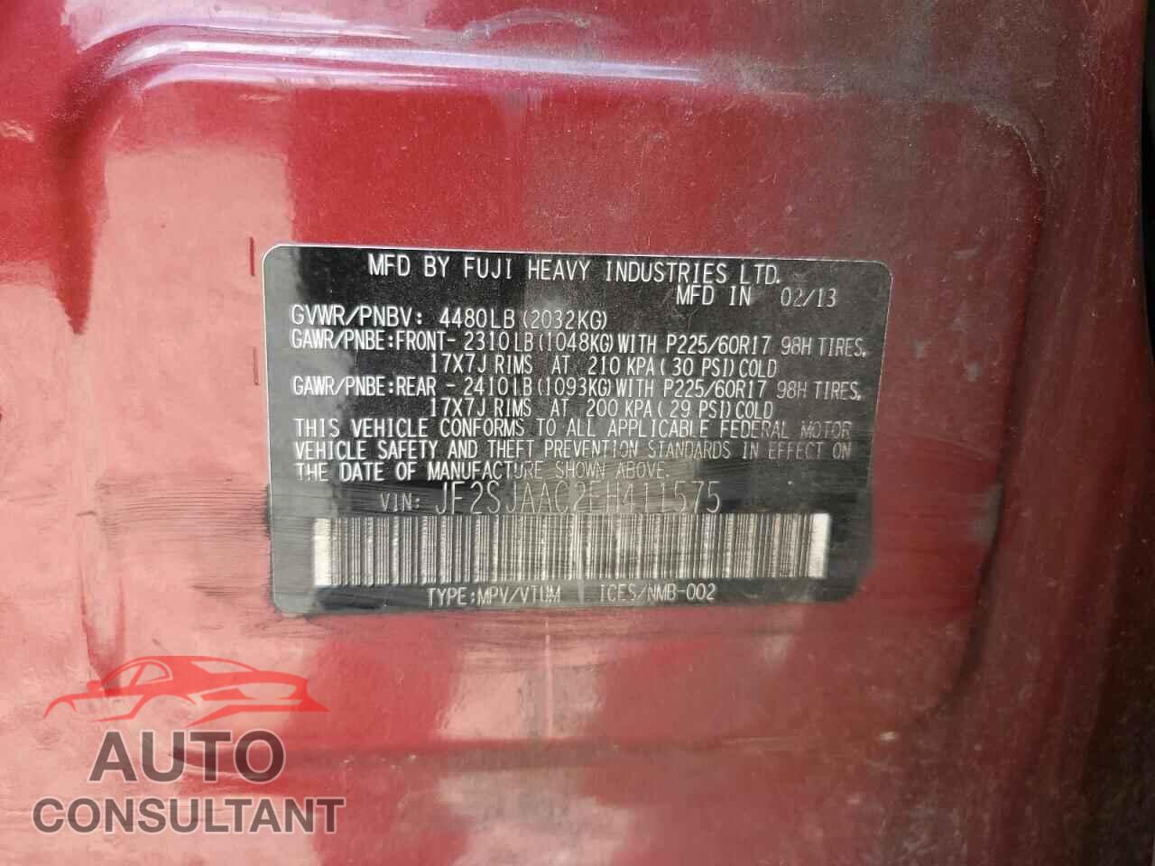 SUBARU FORESTER 2014 - JF2SJAAC2EH411575