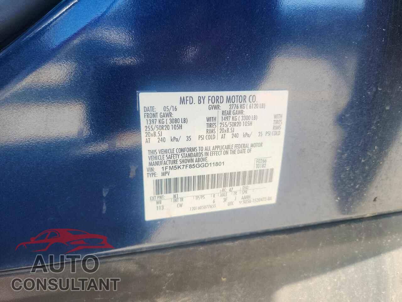 FORD EXPLORER 2016 - 1FM5K7F85GGD11801