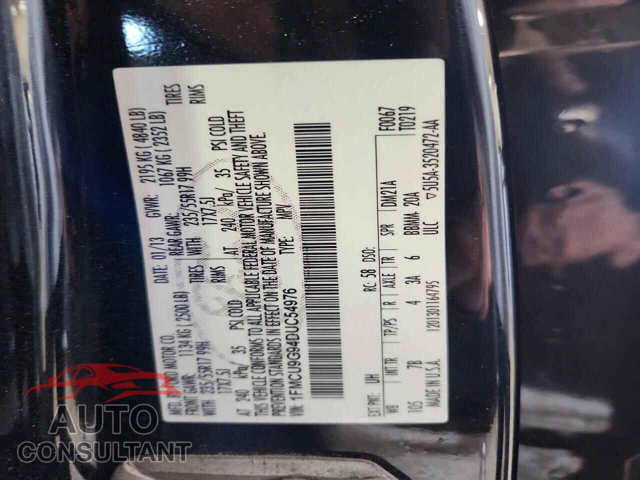 FORD ESCAPE 2013 - 1FMCU9G94DUC54976