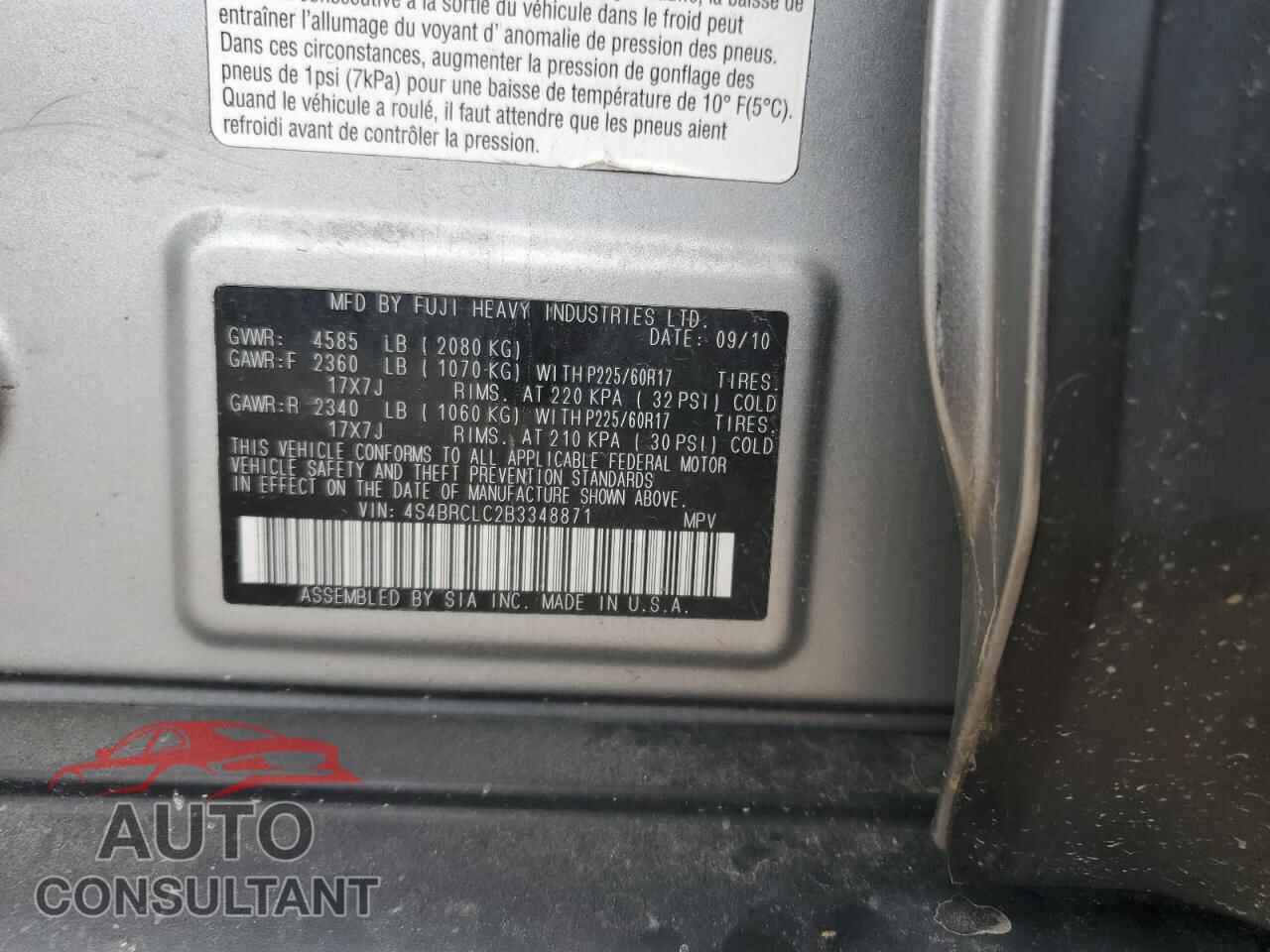 SUBARU OUTBACK 2011 - 4S4BRCLC2B3348871