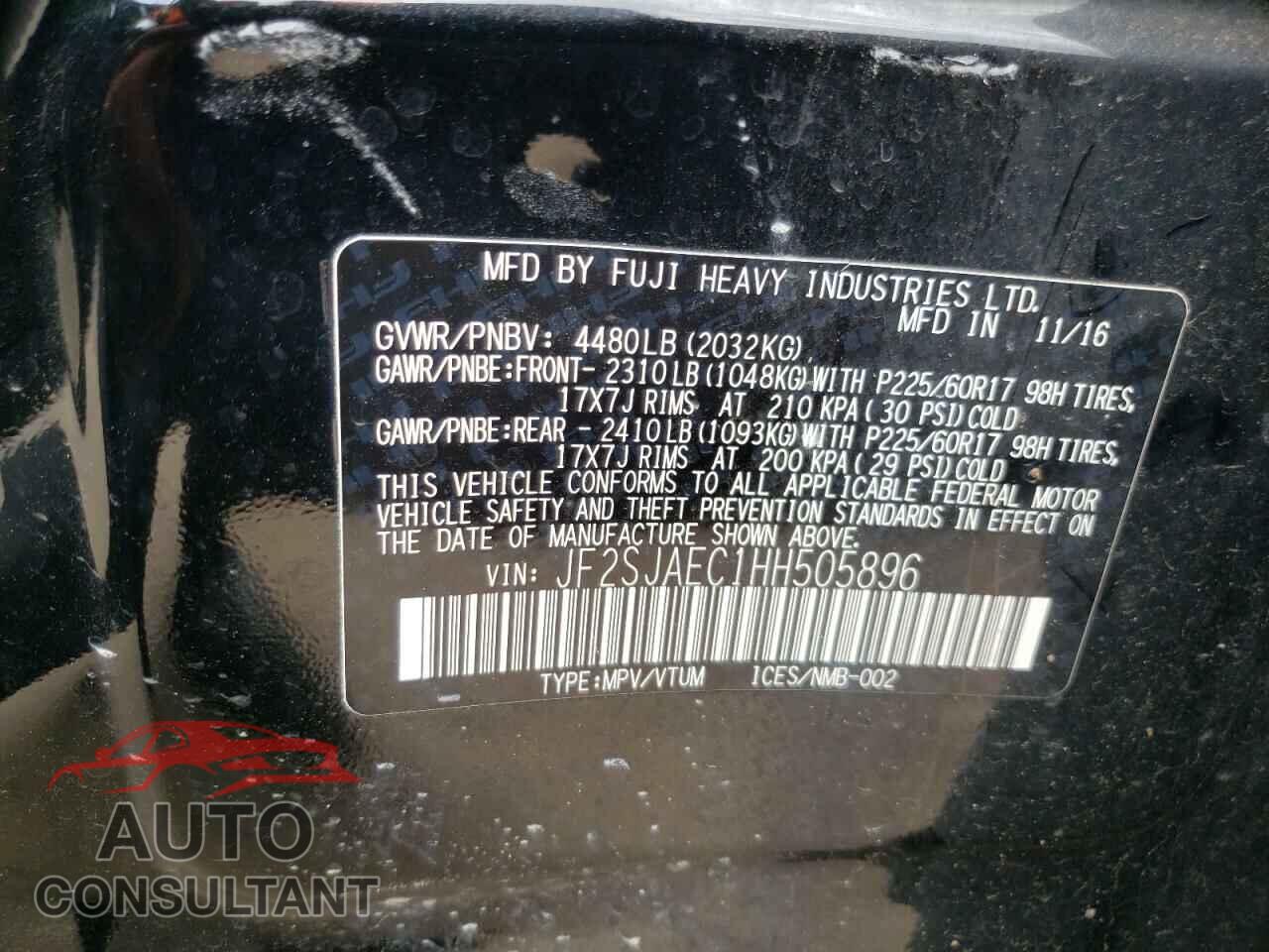 SUBARU FORESTER 2017 - JF2SJAEC1HH505896