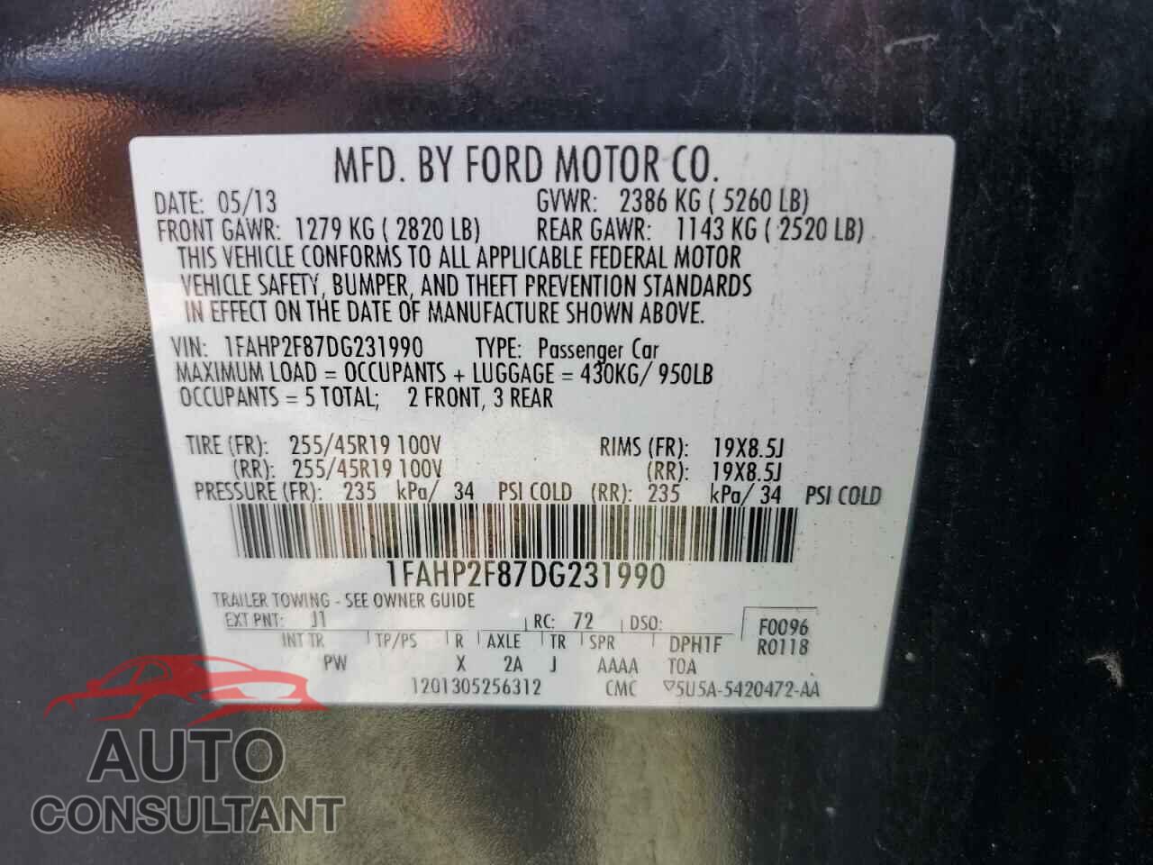 FORD TAURUS 2013 - 1FAHP2F87DG231990