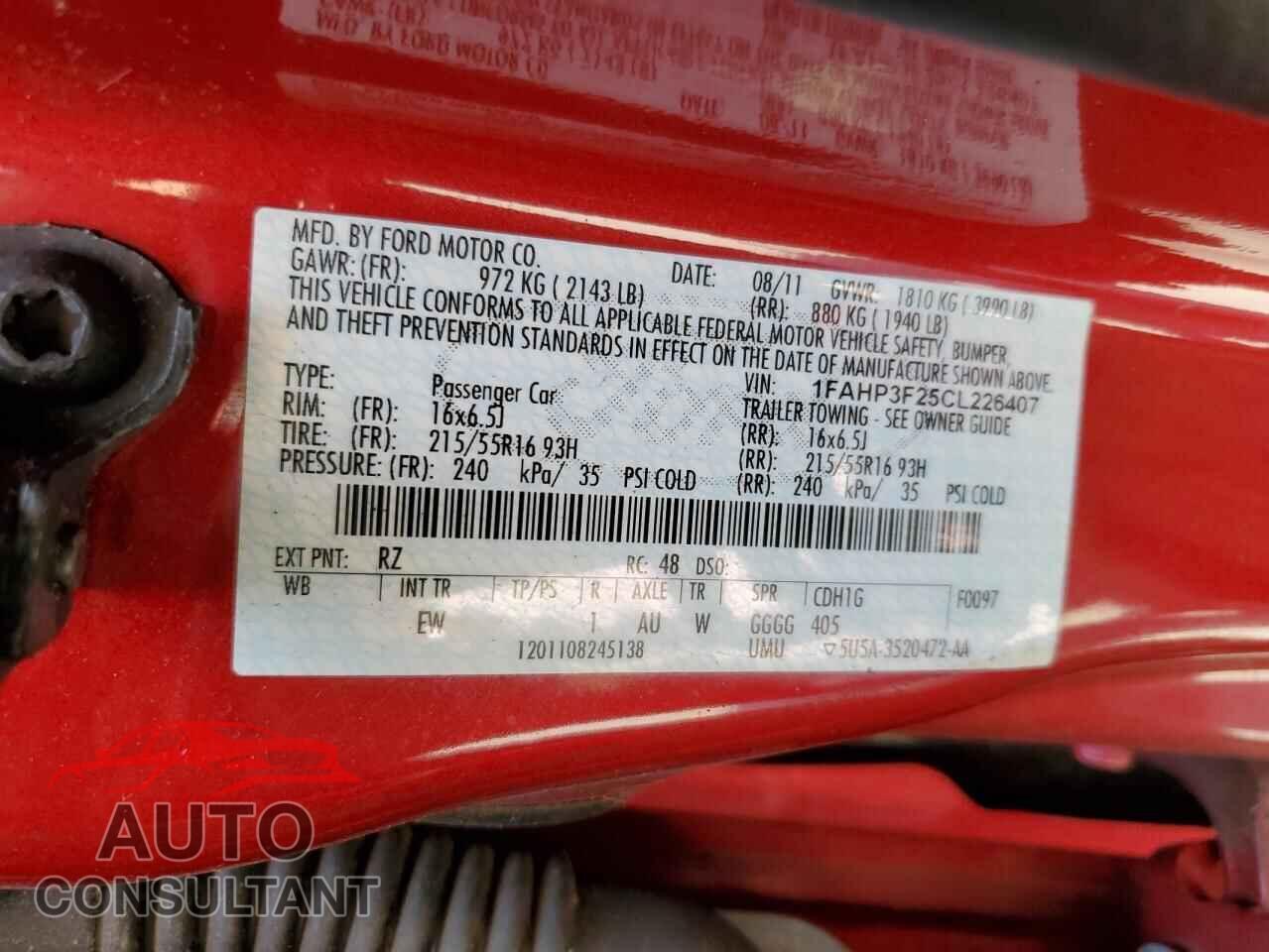 FORD FOCUS 2012 - 1FAHP3F25CL226407