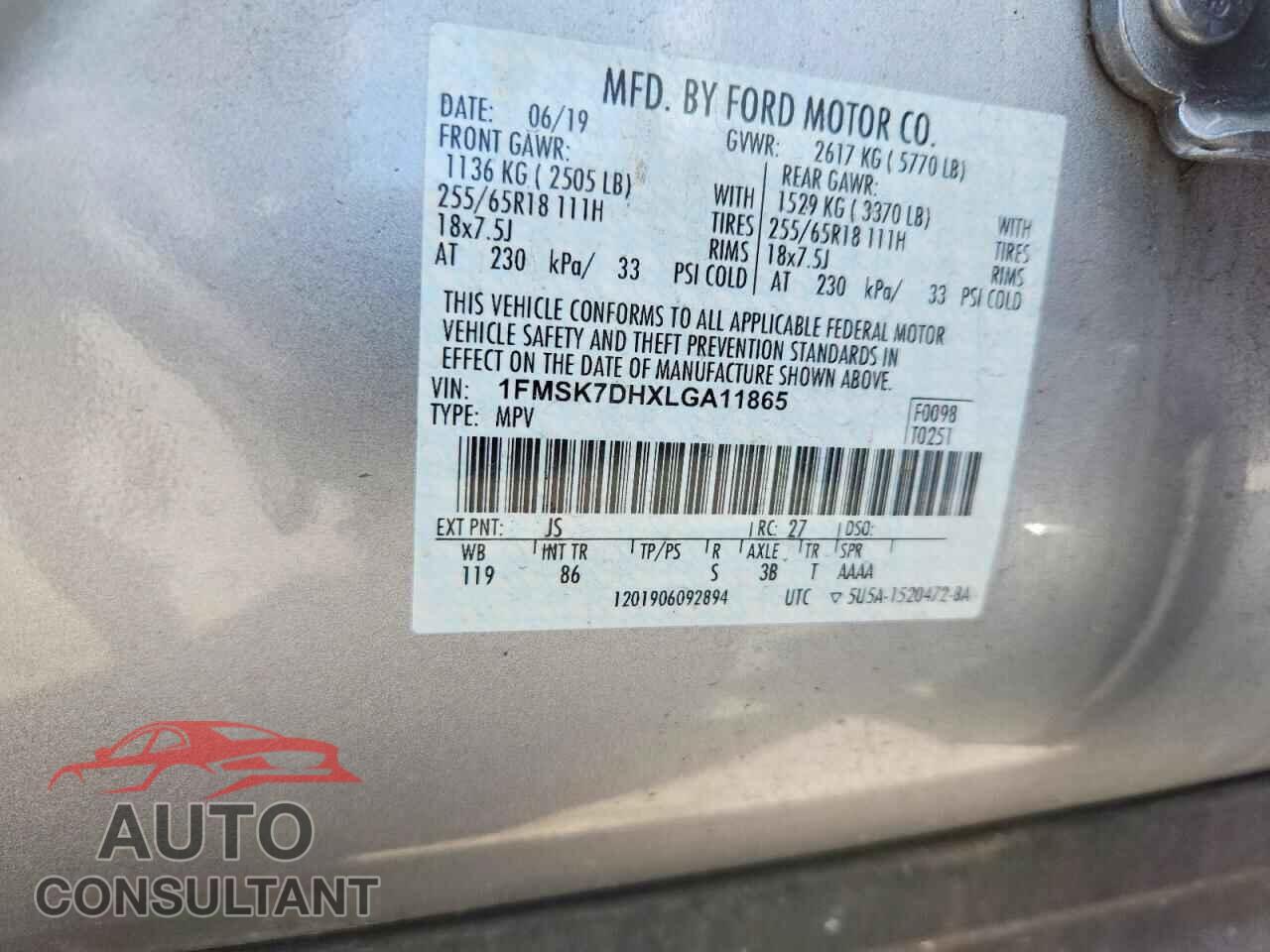 FORD EXPLORER 2020 - 1FMSK7DHXLGA11865