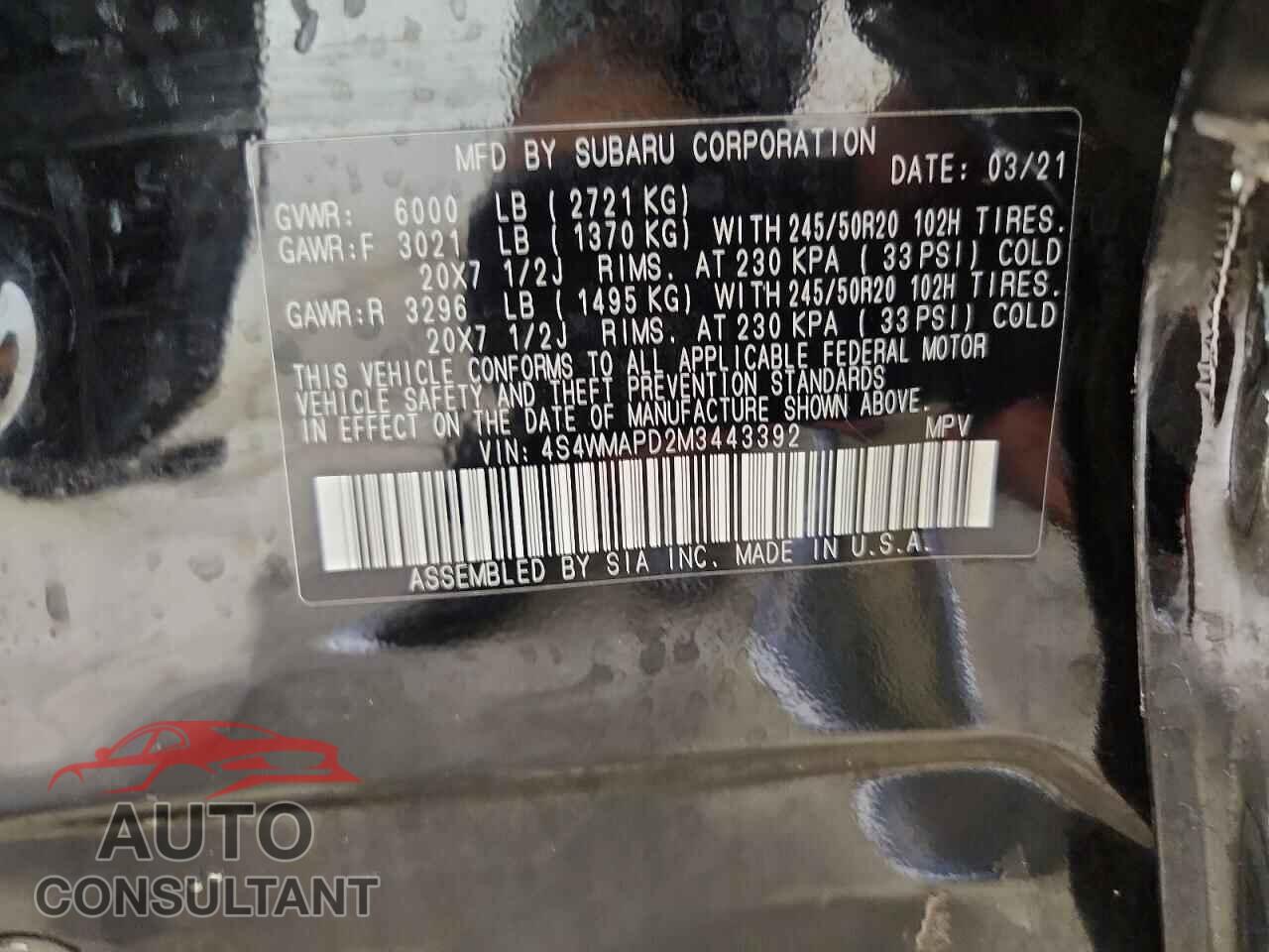 SUBARU ASCENT 2021 - 4S4WMAPD2M3443392
