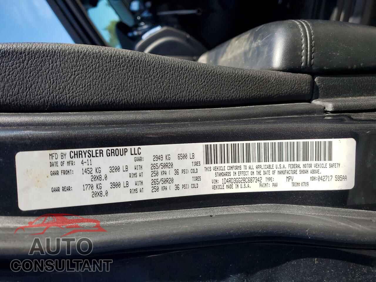 DODGE DURANGO 2011 - 1D4RD3GG2BC687342