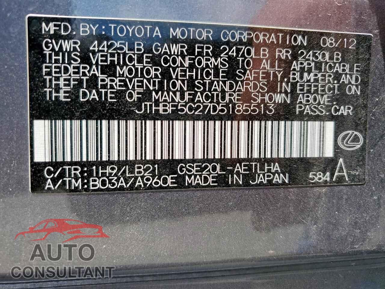 LEXUS IS 2013 - JTHBF5C27D5185513