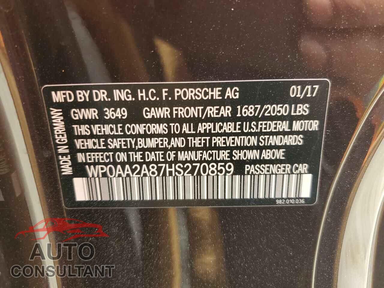 PORSCHE CAYMAN 2017 - WP0AA2A87HS270859
