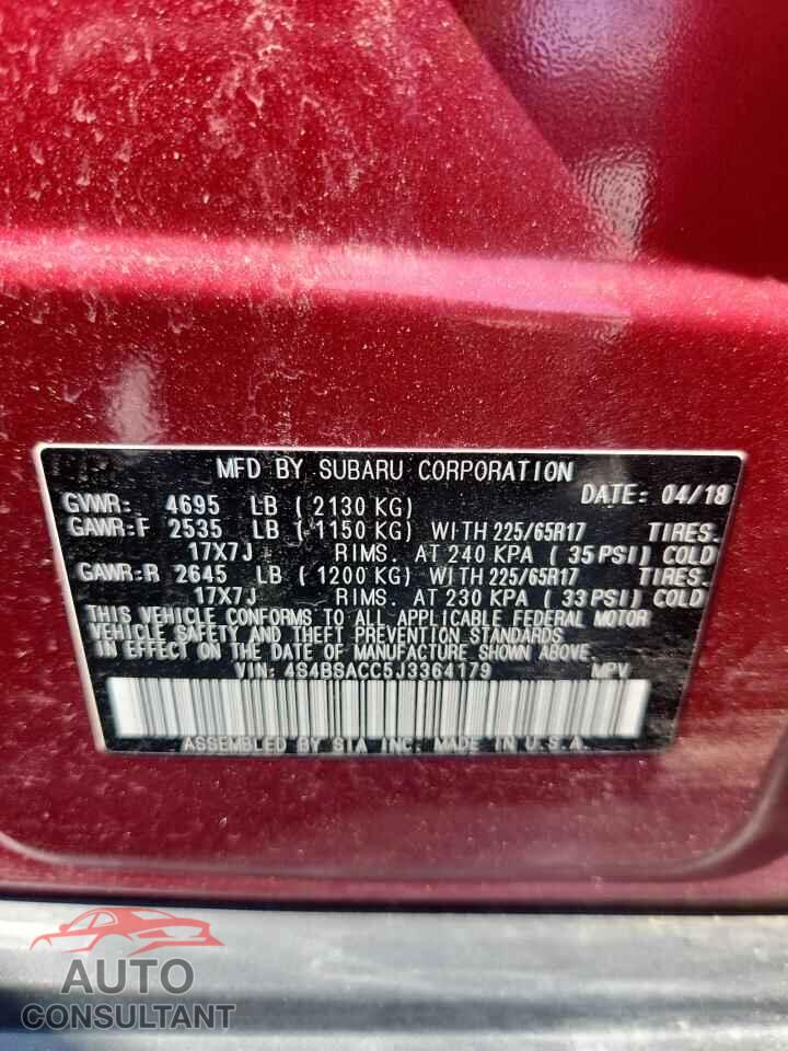 SUBARU OUTBACK 2018 - 4S4BSACC5J3364179