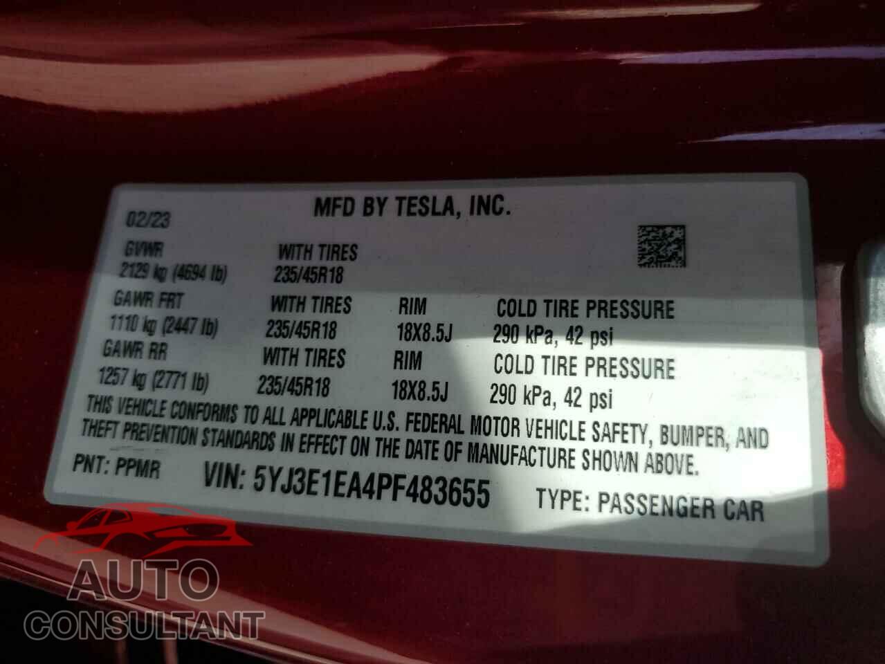 TESLA MODEL 3 2023 - 5YJ3E1EA4PF483655